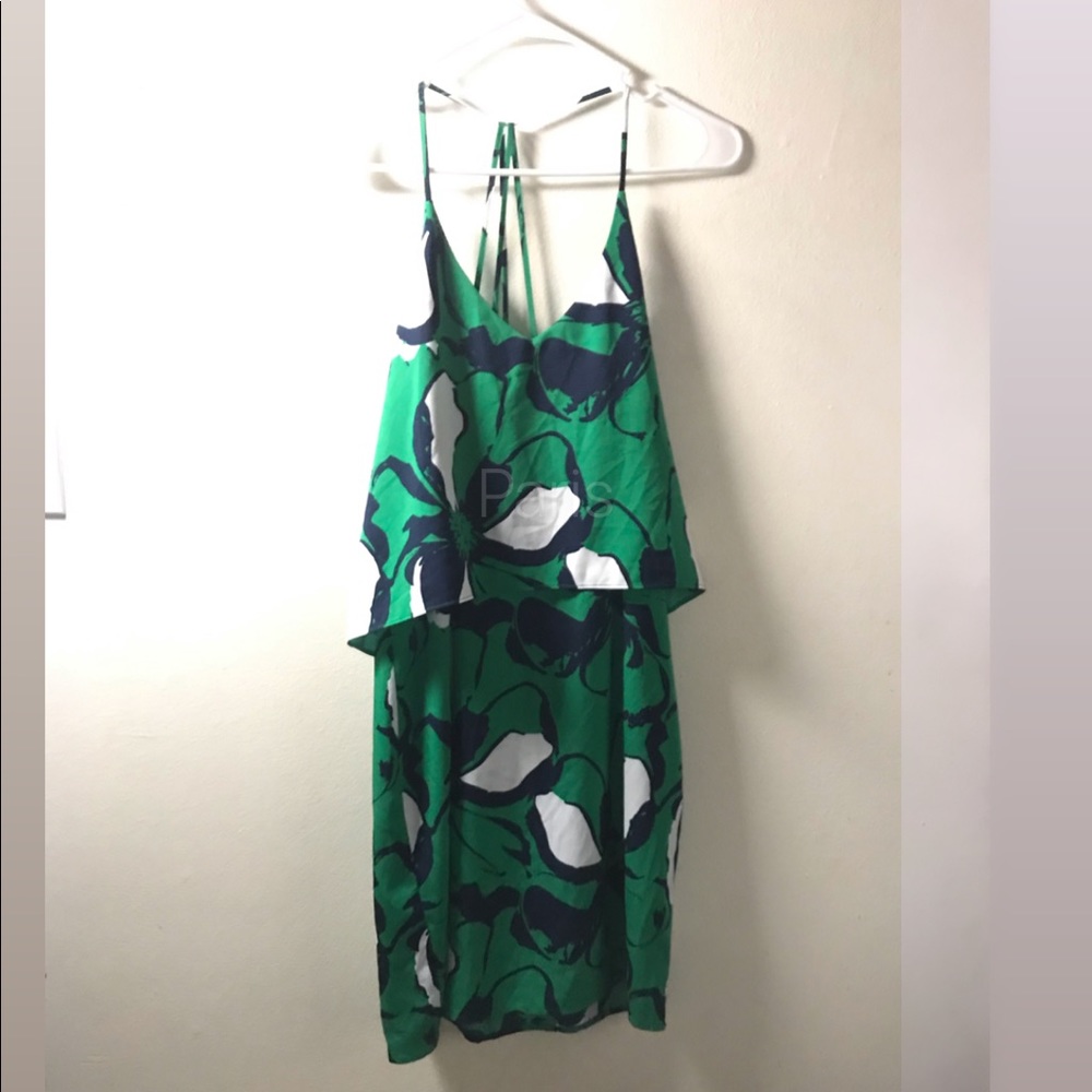 Floral Spring Strappy Green Mini Dress